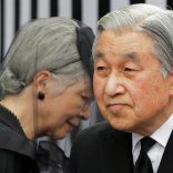 FILE PHOTO: Japan's Emperor Akihito (R) and Empress Michiko leave after praying at the altar of late Prince Tomohito, a cousin of the Emperor, in Tokyo June 19, 2012.  REUTERS/Itsuo Inouye/Pool/File Photo