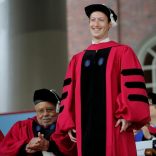 Facebook founder Mark Zuckerberg stands to receive an honorary Doctor of Laws degree during the 366th Commencement Exercises at Harvard University in Cambridge, Massachusetts, U.S., May 25, 2017.   REUTERS/Brian Snyder