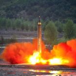 The long-range strategic ballistic rocket Hwasong-12 (Mars-12) is launched during a test in this undated photo released by North Korea's Korean Central News Agency (KCNA) on May 15, 2017. KCNA via REUTERS