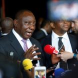 South African Deputy President Cyril Ramaphosa speaks with journalists at the World Economic Forum on Africa 2017 meeting in Durban, South Africa, May 5, 2017. REUTERS/Rogan Ward
