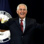 U.S. Secretary of State Rex Tillerson gestures before delivering remarks to the employees at the State Department in Washington, U.S., May 3, 2017. REUTERS/Yuri Gripas