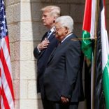 Palestinian President Mahmoud Abbas stands next to U.S. President Donald Trump during a reception ceremony at the presidential headquarters in the West Bank town of Bethlehem, May 23, 2017. REUTERS/Mohamad Torokman