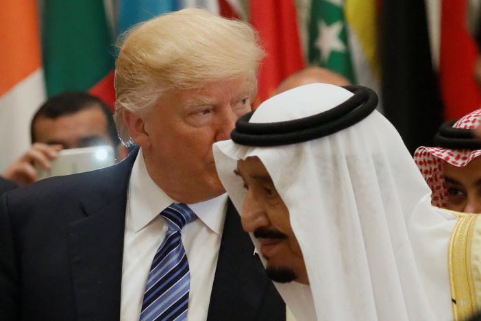 U.S. President Donald Trump and Saudi Arabia's King Salman bin Abdulaziz Al Saud (R) attend the Arab Islamic American Summit in Riyadh, Saudi Arabia May 21, 2017. REUTERS/Jonathan Ernst