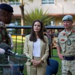 U.S. Actor and UNHCR Special Envoy Angelina Jolie delivers a statement in front of the sexual and gender-based violence prevention course at The International Peace Support Training Centre in Nairobi, Kenya, June 20, 2017. REUTERS/Baz Ratner