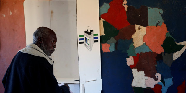 A man casts his ballot during the national elections at Ha-Mampho Village outside the capital Maseru, Lesotho June 3, 2017. REUTERS/Siphiwe Sibeko