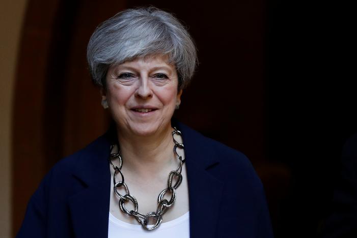 Britain's Prime Minister Theresa May leaves after a church service in Sonning, Britain June 11, 2017. REUTERS/Stefan Wermuth