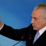FILE PHOTO: Brazil's President Michel Temer gestures during a inauguration ceremony of the new Minister of Justice, Torquato Jardim, at the Planalto Palace, in Brasilia, Brazil May 31, 2017. REUTERS/Ueslei Marcelino/File Photo