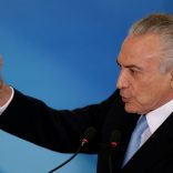 Brazil's President Michel Temer gestures during a inauguration ceremony of the new Minister of Justice, Torquato Jardim, at the Planalto Palace, in Brasilia, Brazil May 31, 2017. REUTERS/Ueslei Marcelino