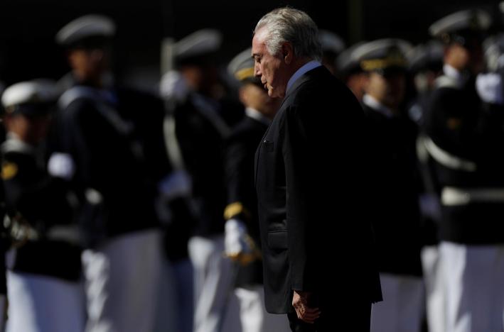 Brazilian President Michel Temer attends the ceremony of 152th anniversary of the Riachuelo Naval Battle at the Marine Corps Headquarters in Brasilia, Brazil June 9, 2017. REUTERS/Ueslei Marcelino