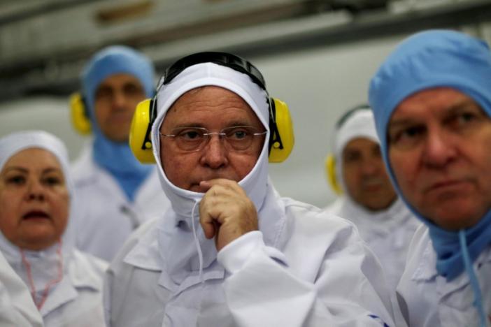 FILE PHOTO: Brazil's Agriculture Minister Blairo Maggi looks on during a technical visit at the Brazilian meatpacker JBS SA in the city of Lapa, Parana state, Brazil, March 21, 2017. REUTERS/Ueslei Marcelino/File photo