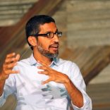 Google's CEO Sundar Pichai speaks on stage during a conference tagged 'Google for Nigeria' in Nigeria's commercial capital Lagos, July 27, 2017. REUTERS/Akintunde Akinleye