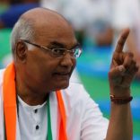 Ram Nath Kovind, nominated presidential candidate of India’s ruling Bharatiya Janata Party (BJP), gestures as he attends an International Yoga Day event in New Delhi, India June 21, 2017. REUTERS/Adnan Abidi