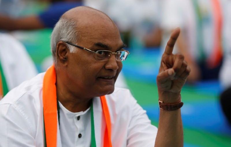 Ram Nath Kovind, nominated presidential candidate of India’s ruling Bharatiya Janata Party (BJP), gestures as he attends an International Yoga Day event in New Delhi, India June 21, 2017. REUTERS/Adnan Abidi