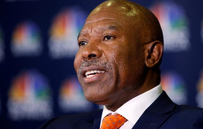 South Africa's Reserve Bank Governor Lesetja Kganyago speaks during a television interview at the World Economic Forum on Africa 2017 meeting in Durban, South Africa, May 4, 2017. REUTERS/Rogan Ward
