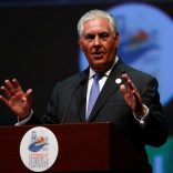 FILE PHOTO: U.S. Secretary of State Rex Tillerson makes a speech during the opening ceremony of the 22nd World Petroleum Congress in Istanbul, Turkey, July 9, 2017. REUTERS/Murad Sezer