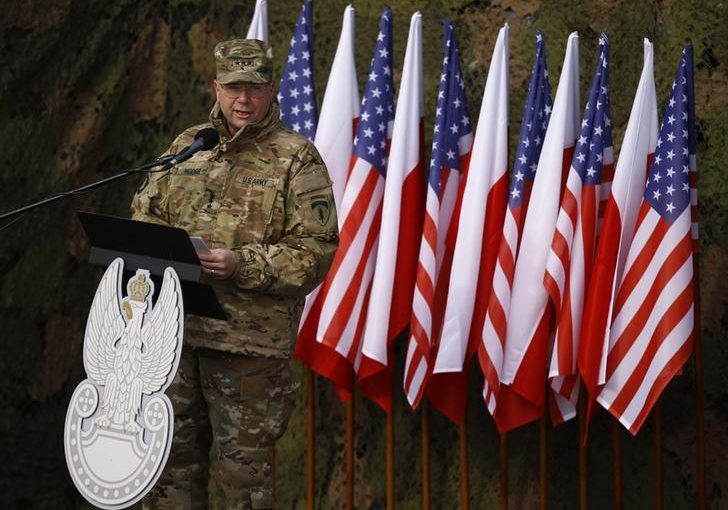 U.S Army Europe Commanding General Ben Hodges speaks during the inauguration ceremony of bilateral military training between U.S. and Polish troops in Zagan, Poland, January 30, 2017. REUTERS/Kacper Pempel