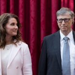 Philanthropist and co-founder of Microsoft, Bill Gates (R) and his wife Melinda listen to the speech by French President Francois Hollande, prior to being awarded Commanders of the Legion of Honor at the Elysee Palace in Paris, France, April 21, 2017. REUTERS/Kamil Zihnioglu