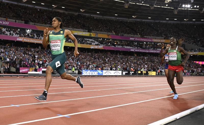 Athletics - World Athletics Championships - Women's 800 Metres - London Stadium, London, Britain – August 13, 2017. Caster Semenya of South Africa wins the final ahead of Francine Niyonsaba of Burundi. REUTERS/Dylan Martinez