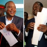 A combination picture shows Kenyan opposition leader Raila Odinga, the presidential candidate of the National Super Alliance (NASA) coalition, and Kenya's President Uhuru Kenyatta casting their vote during the presidential election, Kenya August 8, 2017. REUTERS/Thomas Mukoya/Baz Ratner