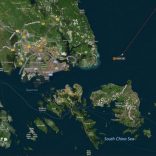 A map shows the location where the Alnic MC merchant vessel came to a halt after a collision with the guided-missile destroyer USS John S. McCain east of Singapore August 21, 2017.  REUTERS