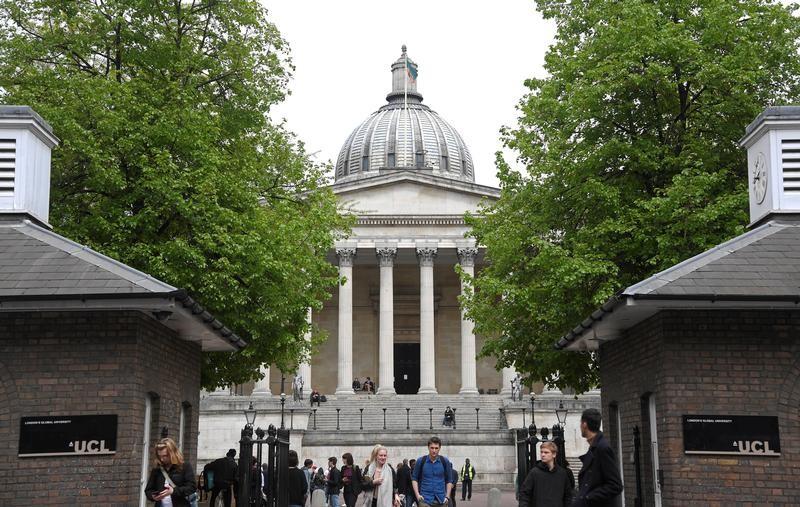 FILE PHOTO: Students and visitors are seen walking around the main campus buildings of University College London (UCL), part of the University of London, Britain, April 24, 2017. REUTERS/Toby Melville