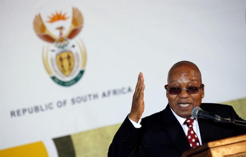 South Africa's President Jacob Zuma gestures as he addresses the National Youth Day commemoration, under the theme "The Year of OR Tambo: Advancing Youth Economic Empowerment", in Ventersdorp, South Africa June 16, 2017. REUTERS/Siphiwe Sibeko