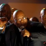 South African President Jacob Zuma addresses his supporters after he survived a no-confidence motion in Cape Town, South Africa, August 8, 2017. REUTERS/Mike Hutchings
