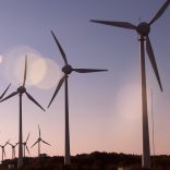 wind turbines silhouette at dusk