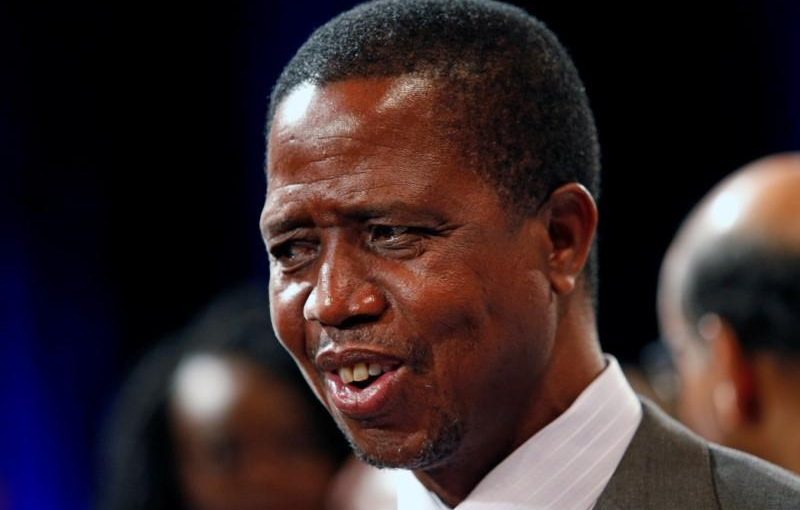 FILE PHOTO: Zambian President Edgar Lungu reacts after participating in a discussion at the World Economic Forum on Africa 2017 meeting in Durban, South Africa May 4, 2017. REUTERS/Rogan Ward