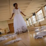 November 4, 2016: Perfomer and Wits Drama PHD student Nondumiso Msimangs in a drma practice room at Wits with a collection of used panties she is using as part of  a performance which looks at gender violence in South Africa. Picture: Daylin Paul