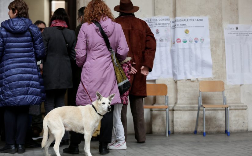 People wait in a line to vote at a polling station in Rome, Italy March 4, 2018. REUTERS/Yara Nardi