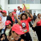 Members of Homeless Workers Movement (MTST) leave the beachside apartment "Solaris" in Guaruja, Brazil April 16, 2018. REUTERS/Paulo Whitaker