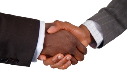 This is an image of two business hands performing a handshake.